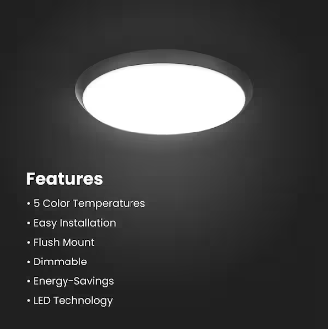 Commercial Electric 11 in. Matte Black Motion Sensor Integrated LED Dimmable Selectable CCT Flush Mount Indoor Ceiling Light