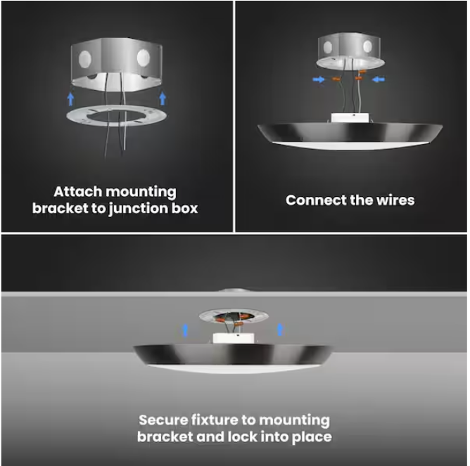 Commercial Electric 11 in. Matte Black Motion Sensor Integrated LED Dimmable Selectable CCT Flush Mount Indoor Ceiling Light