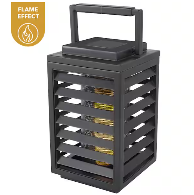 Hampton Bay Ambrose Black Flicker Flame Outdoor Solar Lantern with Integrated LED