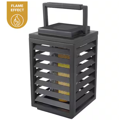 Hampton Bay Ambrose Black Flicker Flame Outdoor Solar Lantern with Integrated LED