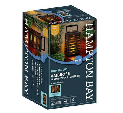 Hampton Bay Ambrose Black Flicker Flame Outdoor Solar Lantern with Integrated LED