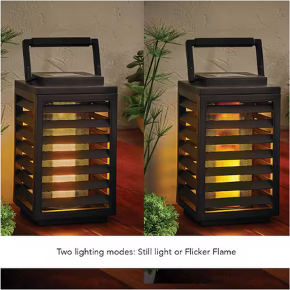 Hampton Bay Ambrose Black Flicker Flame Outdoor Solar Lantern with Integrated LED