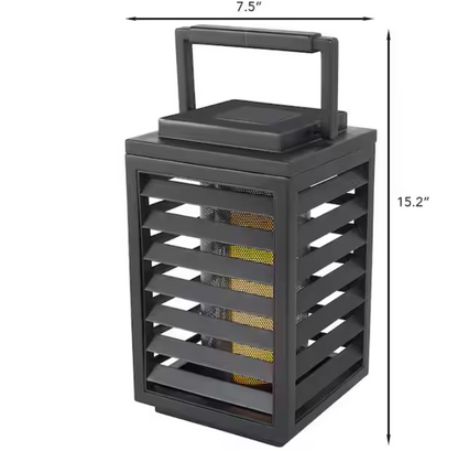 Hampton Bay Ambrose Black Flicker Flame Outdoor Solar Lantern with Integrated LED