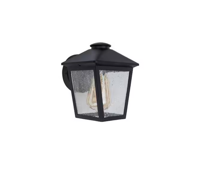 Hampton Bay Malena 1-Light Black Hardwired Outdoor Wall Lantern Sconce Light with Clear Seeded Glass