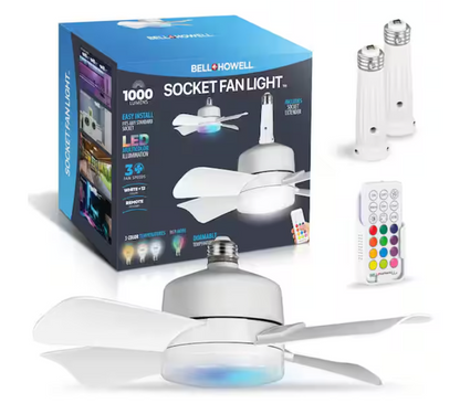 Bell + Howell 15.7 in. Indoor White Ceiling Fan with Remote, RGB CCT LED Light, Socket