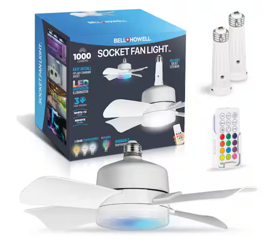 Bell + Howell 15.7 in. Indoor White Ceiling Fan with Remote, RGB CCT LED Light, Socket