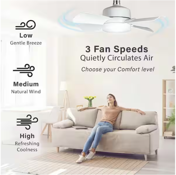 Bell + Howell 15.7 in. Indoor White Ceiling Fan with Remote, RGB CCT LED Light, Socket