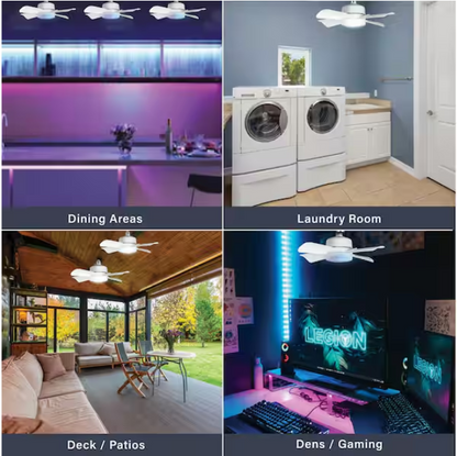 Bell + Howell 15.7 in. Indoor White Ceiling Fan with Remote, RGB CCT LED Light, Socket