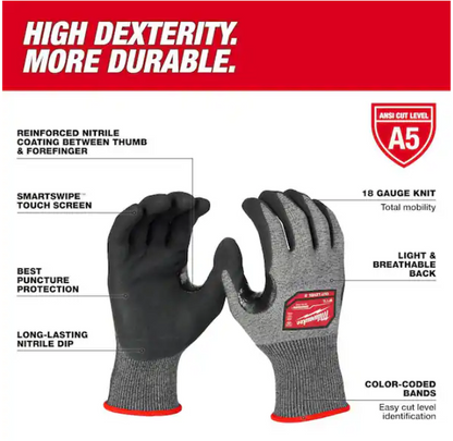 Milwaukee Medium High Dexterity Cut 5 Resistant Nitrile Dipped Outdoor and Work Gloves
