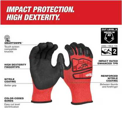Milwaukee X-Large Red Nitrile Level 3 Cut Resistant Impact Gloves