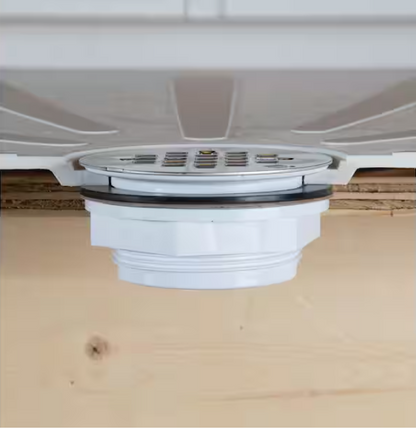 Oatey Round No-Caulk White PVC Shower Drain with 4-1/4 in. Round Snap-In Stainless Steel Drain Cover