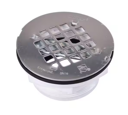 Oatey Round No-Caulk White PVC Shower Drain with 4-1/4 in. Round Snap-In Stainless Steel Drain Cover