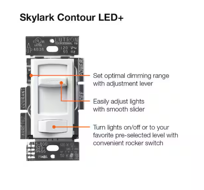 7 NEW Lutron Skylark Contour LED 1-Pole 3-Way Dimmer Switch CTCL-153PDH-IV Ivory