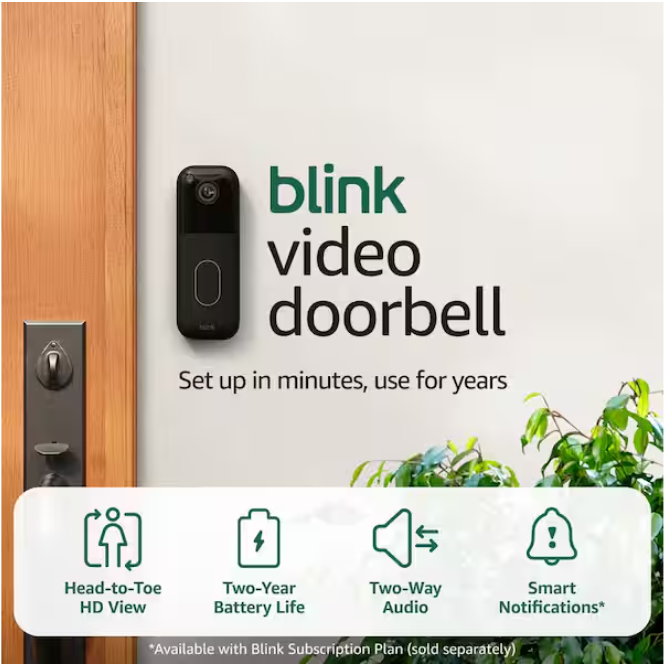 Blink Video Doorbell System - Wireless - Battery Operated Smart Video Doorbell Camera and Included Sync Module Core,Black