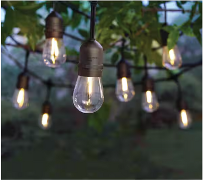 Hampton Bay 12-Light 24 ft. Plug-in Indoor/Outdoor Edison String Light with S14 Single Filament LED Bulbs