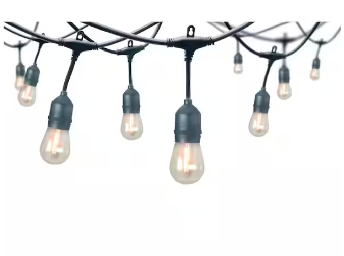 Hampton Bay 12-Light 24 ft. Plug-in Indoor/Outdoor Edison String Light with S14 Single Filament LED Bulbs