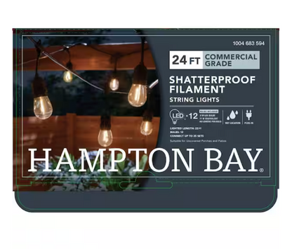 Hampton Bay 12-Light 24 ft. Plug-in Indoor/Outdoor Edison String Light with S14 Single Filament LED Bulbs