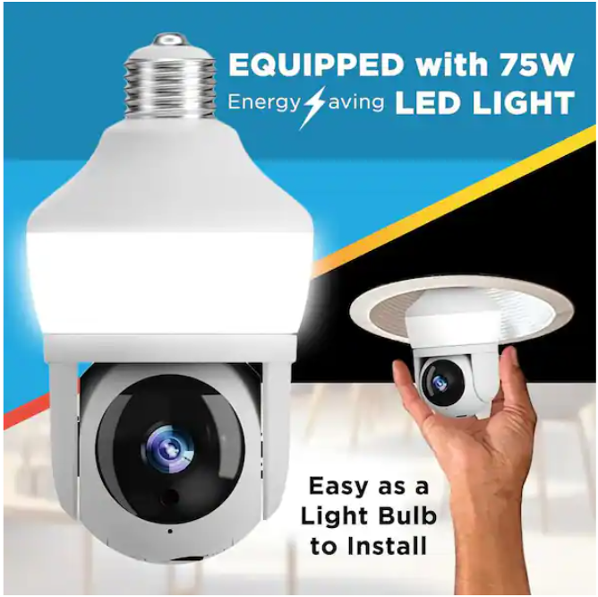 SIGHT BULB Motion Detecting 360-Degree Indoor/Outdoor Wi-Fi Home Security Camera with Light