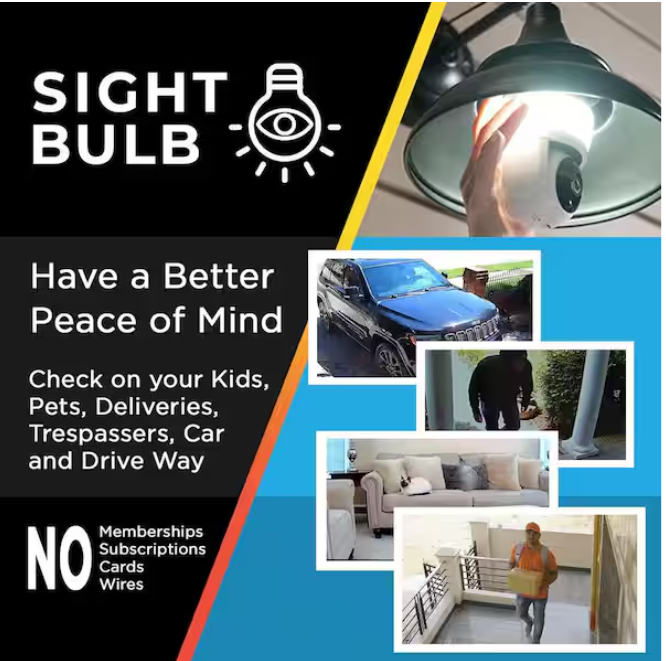 SIGHT BULB Motion Detecting 360-Degree Indoor/Outdoor Wi-Fi Home Security Camera with Light