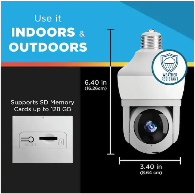 SIGHT BULB Motion Detecting 360-Degree Indoor/Outdoor Wi-Fi Home Security Camera with Light
