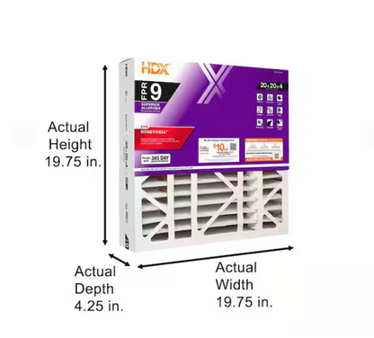 (3 Pack) HDX 20 in. x 20 in. x 4 in. Honeywell Replacement Pleated Air Filter FPR 9, MERV 13