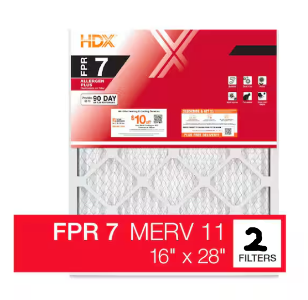 (2-pack) HDX 16 in. x 28 in. x 6 in. AprilAire and Space-Gard Replacement Pleated Air Filter (With Frame) FPR 7, MERV 11