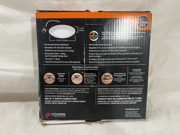 HALO SLDSL6 Series 6 Inch 2700K-5000K Selectable CCT Surface Integrated LED Downlight Recessed Light with White Round Trim