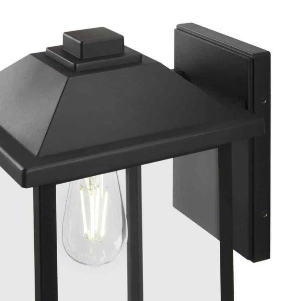 1-Light 18 in. Black Hardwired Classic Outdoor Wall Lantern Sconce Light with Clear Glass