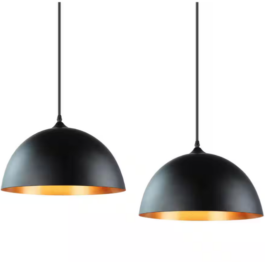 (2 Pack) 1-Light Industrial Black Pendant Light Fixtures, Adjustable Metal Hanging Lamps for Kitchen