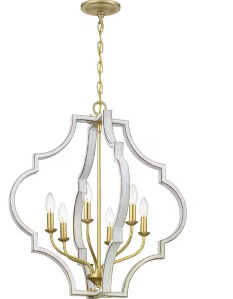 Progress Lighting Teigen 4-Light Antique White and Vintage Gold Transitional Geometric Led; Hanging Pendant Light