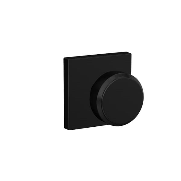 Custom Bowery Matte Black Dummy Door Knob with Collins Trim (2-Pack)