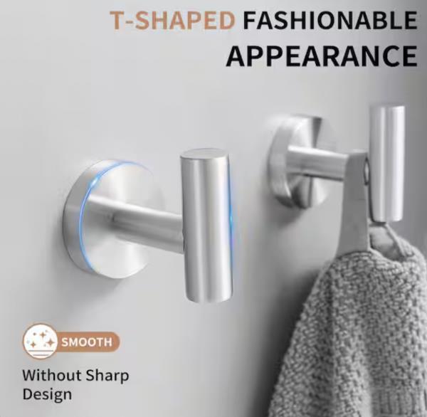 4-Pack Round Shape J-Hook Robe/Towel Hook Wall Mount Bathroom Storage Modern in Brushed Nickel