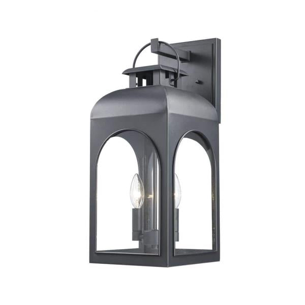 Bel Air Lighting Presence 2-Light Large Black Outdoor Wall Light w/ Clear Glass