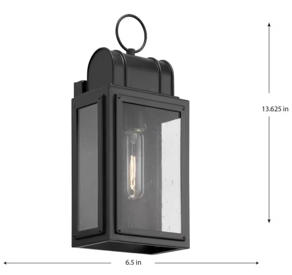 Progress Lighting Landstone 1-Light 13.5 in. Matte Black Outdoor Wall Lantern with Clear Glass