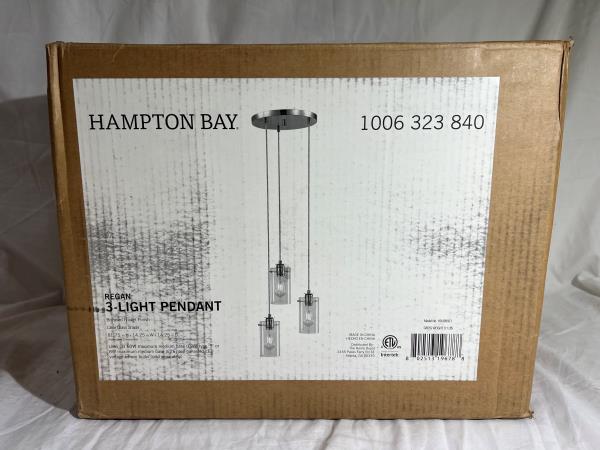 Hampton Bay Regan 3-Light Brushed Nickel Pendant Hanging Light with Clear Glass Shades, Industrial Kitchen Pendant Lighting