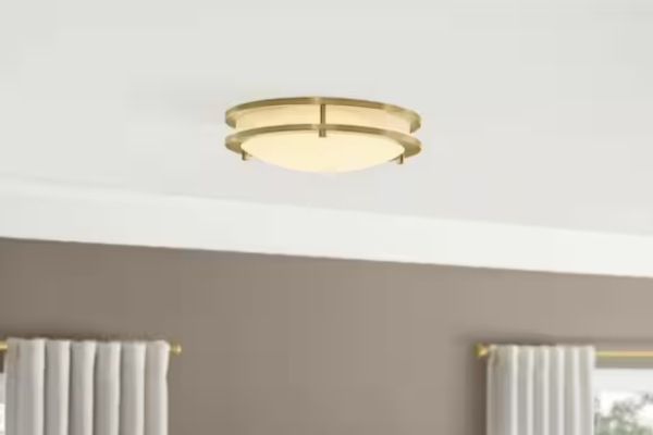 Hampton Bay Flaxmere 12 in. Brushed Gold Dimmable Integrated LED Flush Mount Ceiling Light with Frosted White Glass Shade