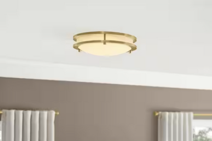 Hampton Bay Flaxmere 12 in. Brushed Gold Dimmable Integrated LED Flush Mount Ceiling Light with Frosted White Glass Shade