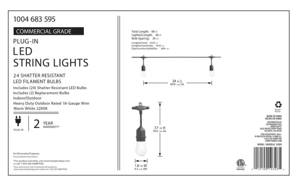 24-Light 48 ft. Indoor/Outdoor String Light with S14 Single Filament LED Bulbs