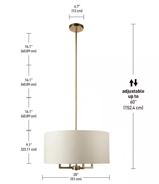 Globe Electric Emery 4-Light Matte Brass Pendant Lighting with Beige Fabric Shade  60340