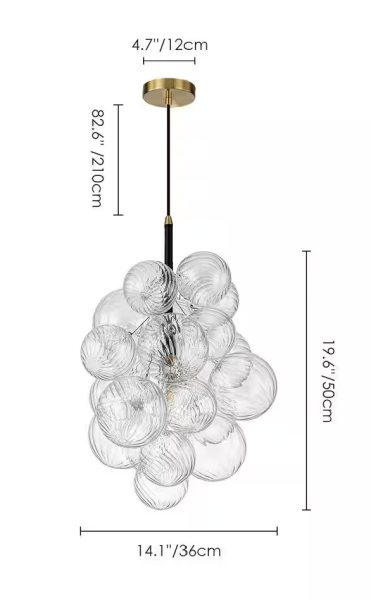 Cruce 1-Light Black Modern Cluster Clear Swirled Glass Globe Bubble Chandelier for Kitchen Island with Bulbs Included