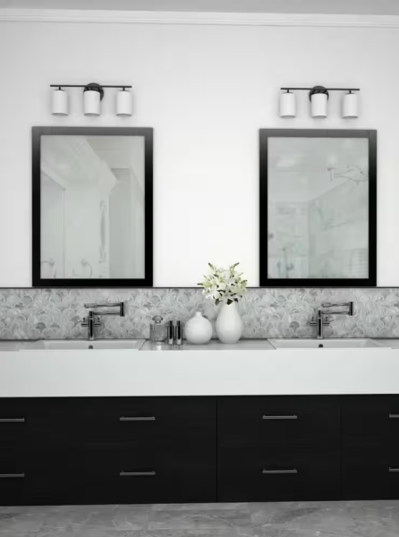 Progress Lighting Replay Collection 22 in. 3-Light Black Etched Glass Modern Bathroom Vanity Light