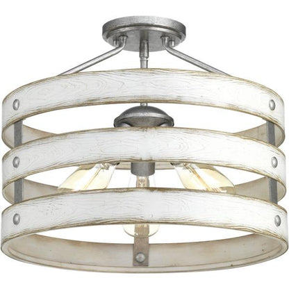 Gulliver 17 in 3-Light Semi-Flush or Hanging Light w/ Antique White Frame