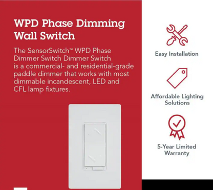 Contractor Select WPD Single Pole Phase Dimming Dimmer Switch - White