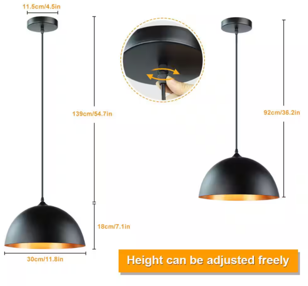 (2 Pack) 1-Light Industrial Black Pendant Light Fixtures, Adjustable Metal Hanging Lamps for Kitchen