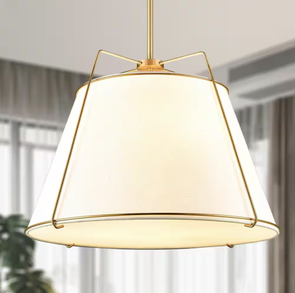 Lise 22 in. 3-Light Brushed Brass Chandelier with Fabric Shade