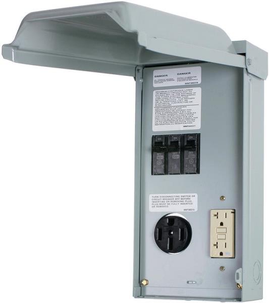 RV Panel with 50 Amp RV Receptacle and 20 Amp GFCI Receptacle