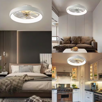 ANTOINE 20 in. LED Indoor White Bladeless App Control Low Profile Ceiling Fan with Light Semi Flush Mount Bedroom Lighting