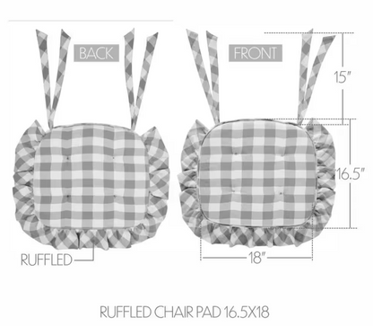 Annie Ash Grey, Soft White Buffalo Check Ruffled Chair Pad