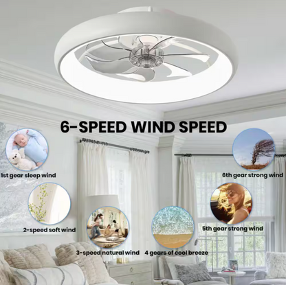 ANTOINE 20 in. LED Indoor White Bladeless App Control Low Profile Ceiling Fan with Light Semi Flush Mount Bedroom Lighting
