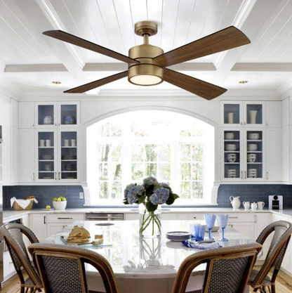 52 in. Indoor Natural Brass Ceiling Fan with Warm White Integrated LED and Remote Control